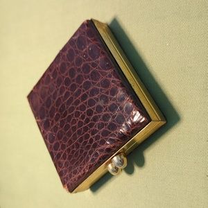 Vintage gold and alligator compact
